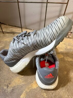 adidas Gray Striped Trainers with Orange Accent